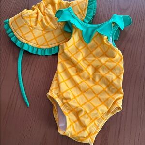 Hanna Andersson Pineapple Swimsuit and Sun Hat Set